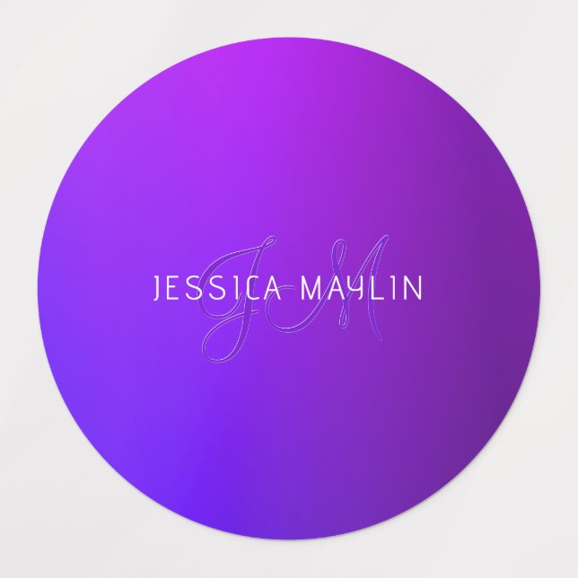 Moderne Lila Gradientenbezeichnung und Monogramm Etiketten (Design 1)