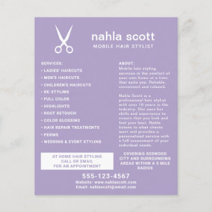 Moderne lila Hairstylisten-Schere Flyer