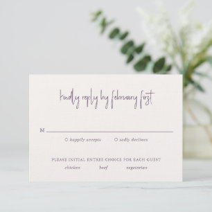 Moderne Lila handgeschriebene Skripte Elegante Hoc RSVP Karte