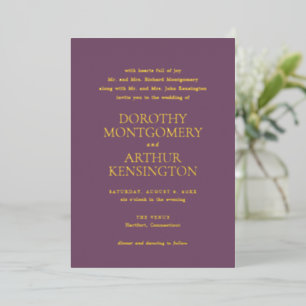 Moderne Lila Hochzeit Folieneinladung