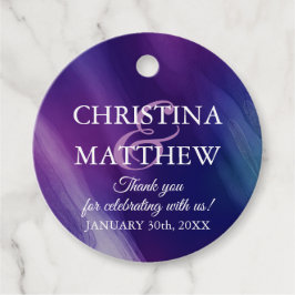 Moderne Lila Hochzeit mit Wasserfarbe Geschenkanhänger