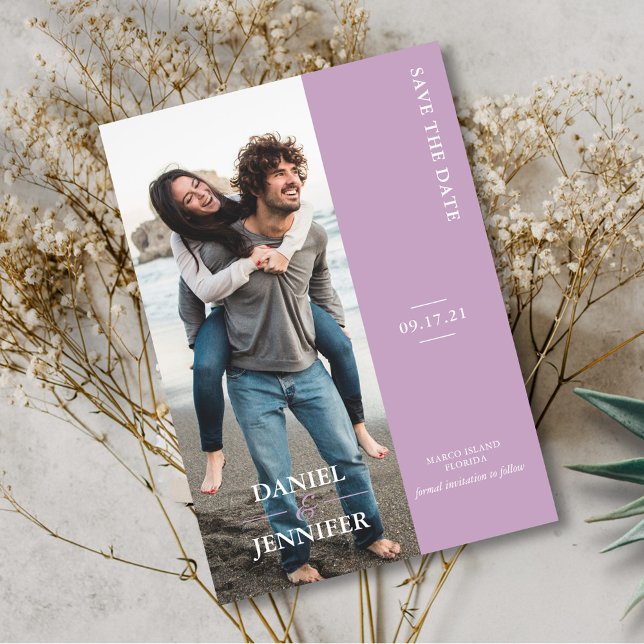 Moderne Lila Hochzeit spart das Datum Save The Date (Von Creator hochgeladen)