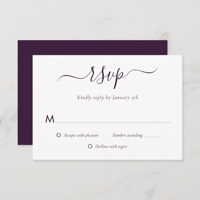 Moderne Lila Hochzeitskarte RSVP Karte (Vorne/Hinten)