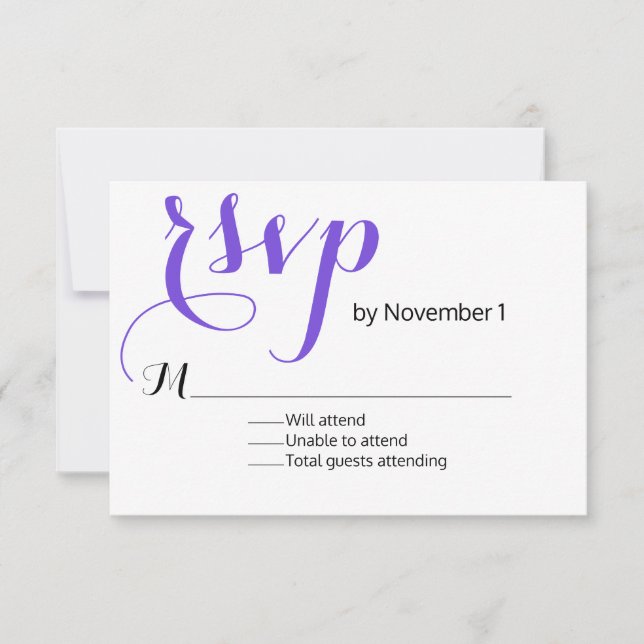 Moderne Lila Hochzeitskarte RSVP Karte (Vorderseite)