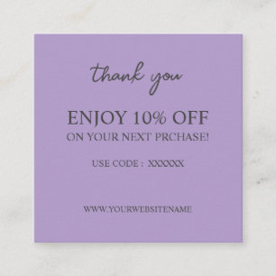 Moderne, lila, individuelle Discount Card Quadratische Visitenkarte