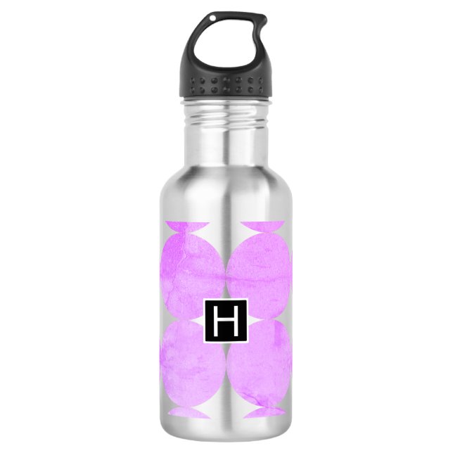 Moderne Lila Kreise | Monogramm Edelstahlflasche (Vorderseite)