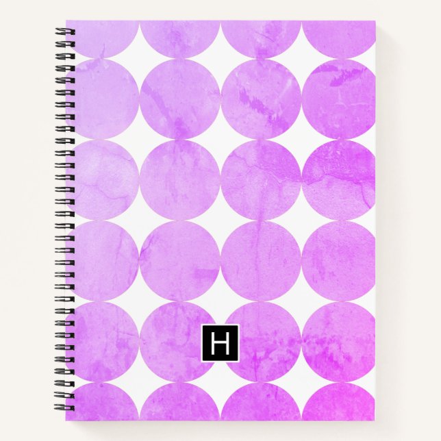 Moderne Lila Kreise | Monogramm Notizbuch (Vorderseite)