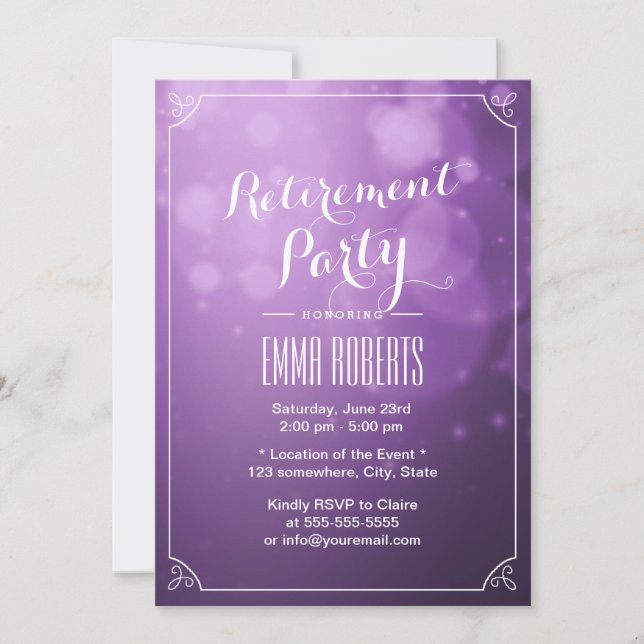 Moderne Lila Leuchten Elegantes Party für die Alte Einladung (Vorderseite)