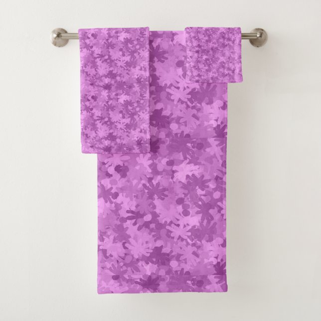 Moderne Lila Lilac Blume Bloom Muster Einzigartig Badhandtuch Set (Insitu)