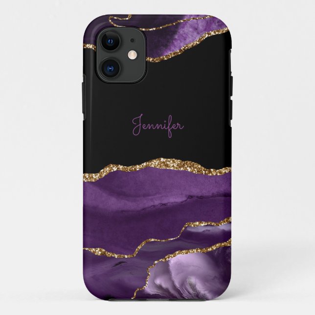 Moderne Lila Lilac Gold Agate Crystal personalisie Case-Mate iPhone Hülle (Rückseite)