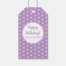 Moderne Lila Lilac Polka Dots Name Happy Birthday