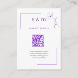 Moderne lila Linienkunst Flo QR-Code Hochzeitswebs Begleitkarte