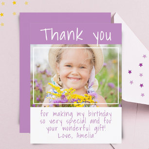 Moderne lila Mädchen-Foto-Geburtstags-Dankeschön Postkarte