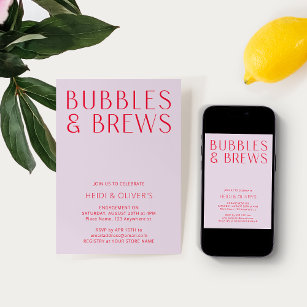 Moderne Lila & Magenta Bubbles & Brews Verlobung Einladung