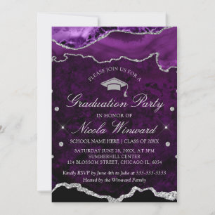 Moderne Lila Marble Agate Graduation Party Einladung