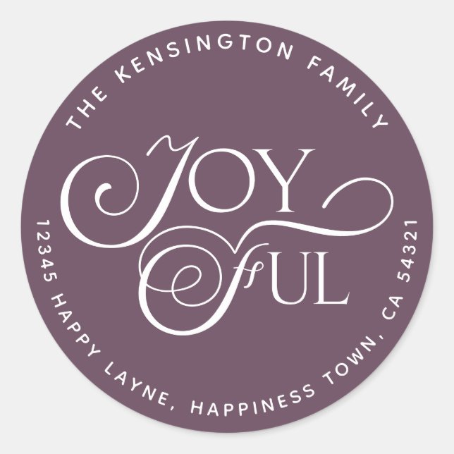 Moderne Lila Mauve Joyful Holiday Rücksendeadresse Runder Aufkleber (Vorderseite)