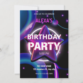 Moderne Lila Neonsterngalaxie Geburtstag Einladung
