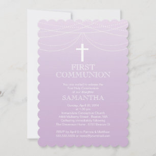 Moderne Lila Ombre Garland Cross Kommunion Einladung
