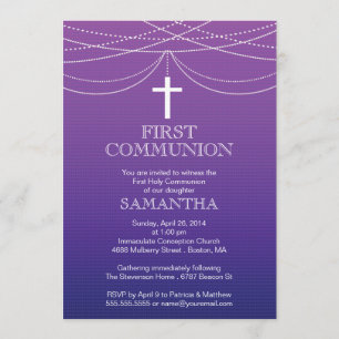 Moderne lila Ombre Girlanden-Kreuz-Kommunion Einladung