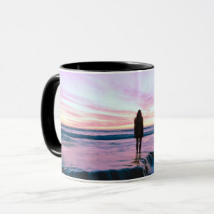 Moderne Lila Orange Beach Sonnenuntergang Wasserfä Tasse