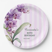 Moderne Lila Orchid Streifen Floral 60. Geburtstag