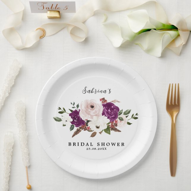 Moderne Lila Pflaumenblütenblüte Pappteller (Hochzeit)