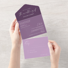 Moderne Lila Pflaumenhochzeit All In One Einladung
