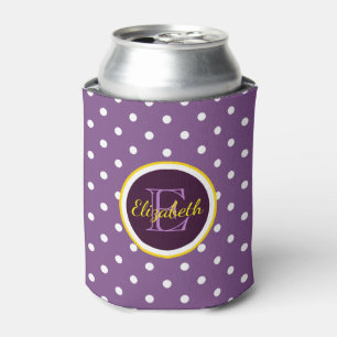 Moderne Lila Polka Dots mit Name Monogram Dosenkühler