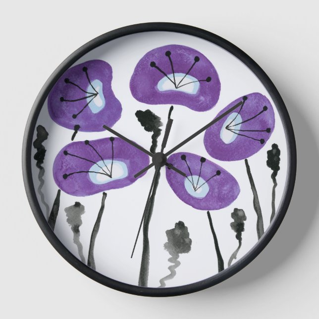 Moderne Lila Poppies, Blume Uhr (Vorderseite)
