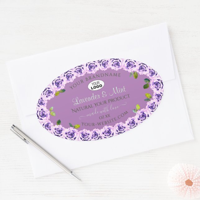 Moderne Lila Produktkennzeichnungen Logo für blühe Ovaler Aufkleber (Umschlag)