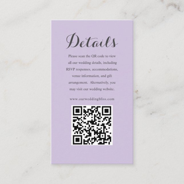 Moderne Lila QR Code UAWG Wedding Begleitkarte (Vorderseite)