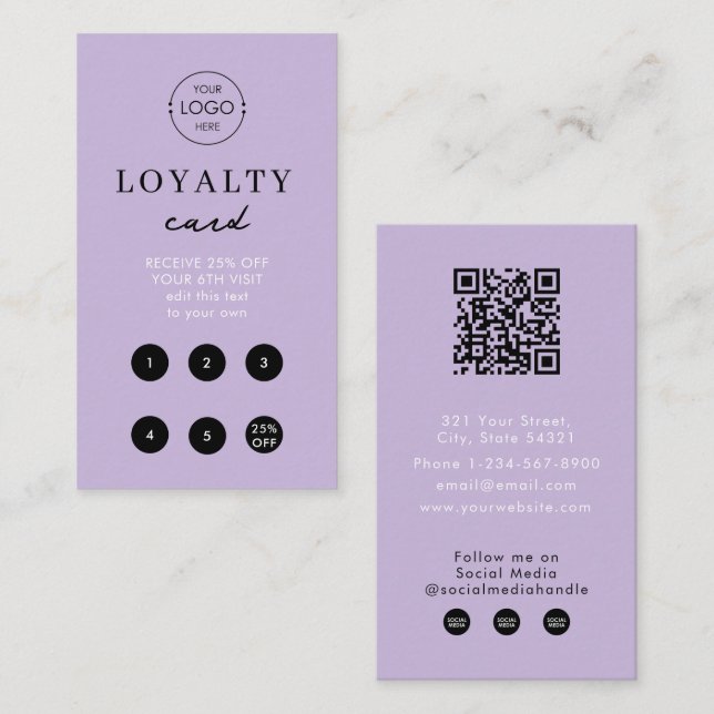 Moderne Lila QR-Loyalität Visitenkarte (Vorne/Hinten)