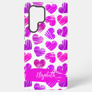 Moderne lila rosa Doodle-Herzen Valentinsname  Samsung Galaxy Hülle