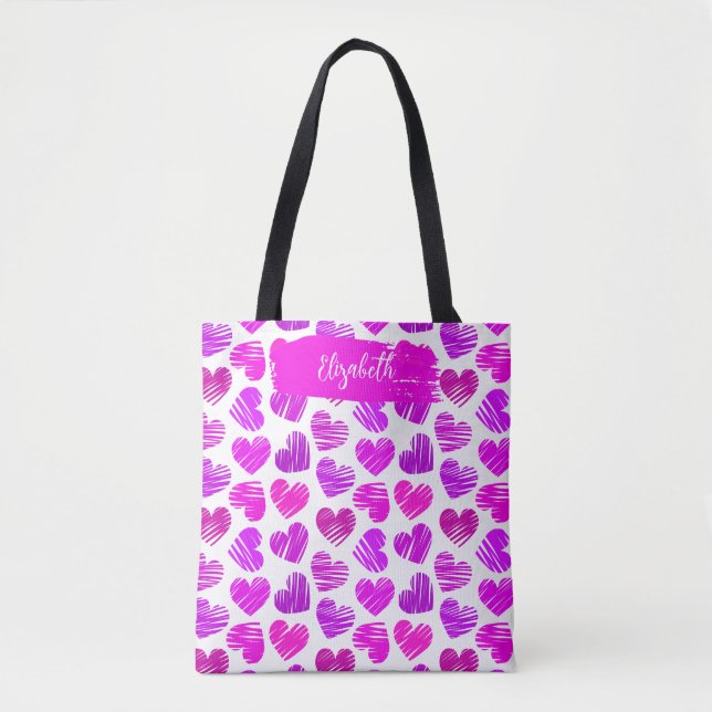 Moderne Lila rosa Doodled Hearts Valentine Name (Vorderseite)