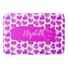 Moderne Lila rosa Doodled Hearts Valentine Name Badematte