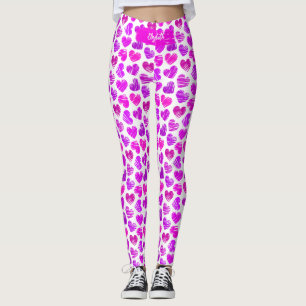 Moderne Lila rosa Doodled Hearts Valentine Name Leggings