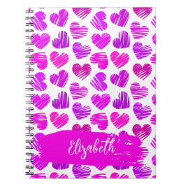 Moderne Lila rosa Doodled Hearts Valentine Name Notizblock
