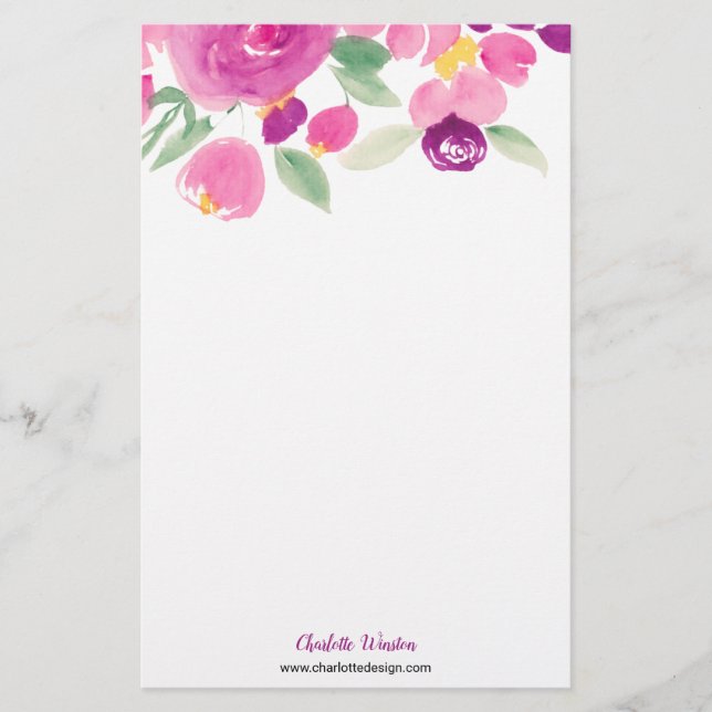 Moderne, lila rosa, lockere, blumenfarbene Blume Briefpapier (Vorderseite)