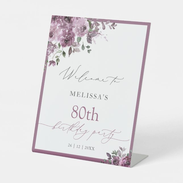 Moderne Lila Rose jeden Alters Begrüßung Sockelschild (Vorderseite)