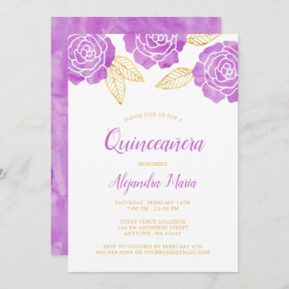 Moderne Lila Rose Quinceanera Einladungen