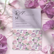 Moderne lila Rose RSVP Hochzeitskarte