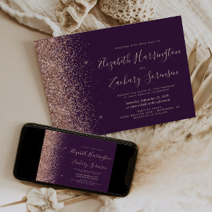 Moderne lila Rosen-Gold-Glitter-Hochzeit Einladung