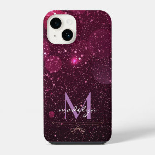 Moderne lila Rosen-Gold-Glitter mit Monogramm iPhone 14 Hülle
