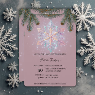 Moderne lila Schneeschneeflocken Süße Babyparty Einladung