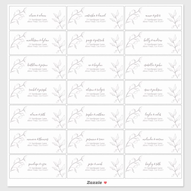 Moderne Lila Schrift Botanische Gastadresse Aufkleber (Blatt)