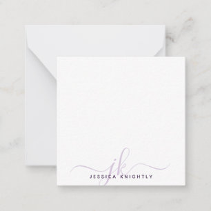 Moderne Lila Script Monogram Initials minimal Mitteilungskarte