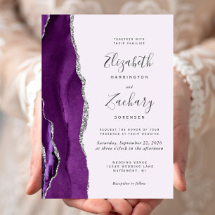 Moderne lila silberne Achat-Lavendel-Hochzeit Einladung