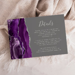 Moderne Lila Silver Agate Gray Wedding Details Begleitkarte
