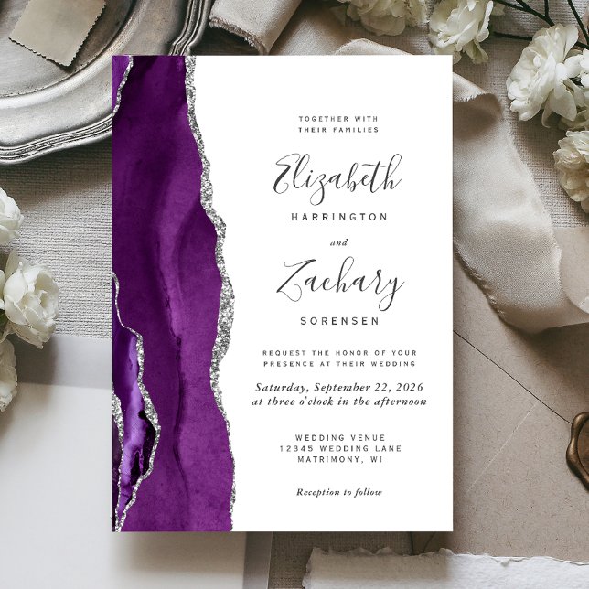 Moderne Lila Silver Agate Hochzeit Einladung (Von Creator hochgeladen)