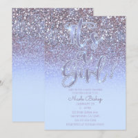 Moderne Lila Silver Glam Glitzer Girl Baby Dusche